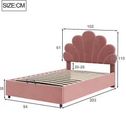 Lit adulte lit coffre lit 90x200 cm lit de rangement lit rembourré hydraulique lit cadre à lamelles Single velours rose