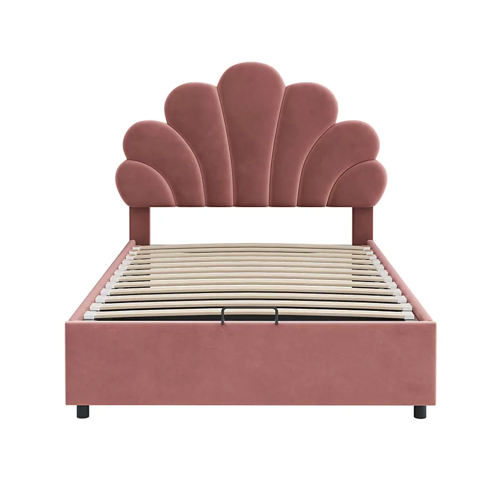 Lit adulte lit coffre lit 90x200 cm lit de rangement lit rembourré hydraulique lit cadre à lamelles Single velours rose