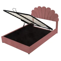 Lit adulte lit coffre lit 140x200 cm lit de rangement lit rembourré hydraulique lit cadre à lamelles lit double velours rose