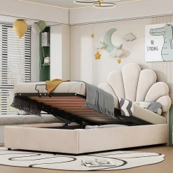 Lit adulte lit coffre lit 90x200 cm lit de rangement lit rembourré hydraulique lit cadre à lamelles Single velours beige