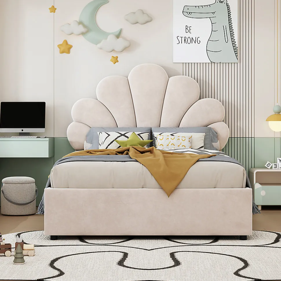 Lit adulte lit coffre lit 90x200 cm lit de rangement lit rembourré hydraulique lit cadre à lamelles Single velours beige