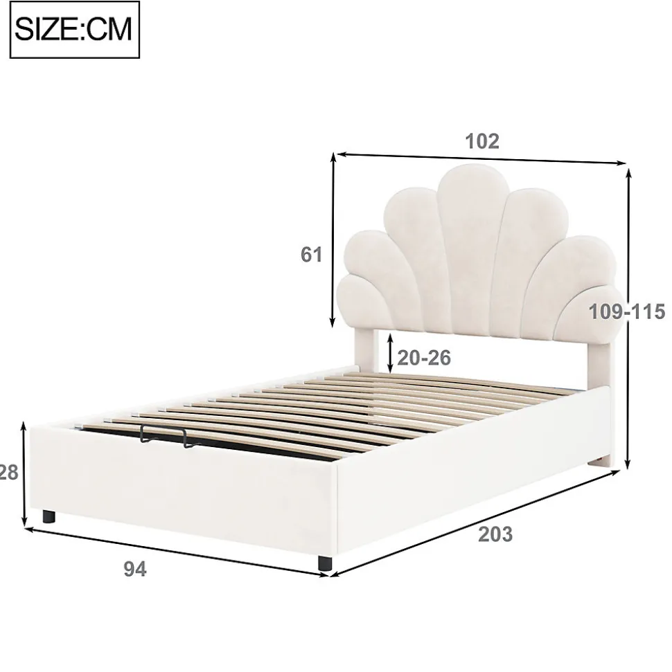 Lit adulte lit coffre lit 90x200 cm lit de rangement lit rembourré hydraulique lit cadre à lamelles Single velours beige