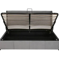 Lit adulte lit coffre lit 180x200 cm lit de rangement lit rembourré hydraulique lit en métal lit double velours gris