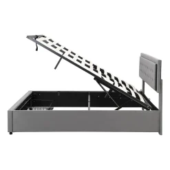 Lit adulte lit coffre lit 160x200 cm lit de rangement lit rembourré hydraulique lit 2 tiroirs lit double velours gris