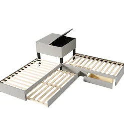 Lit adulte lit rembourré lit 90x200 cm avec armoire de rangement et tiroir lit double lin gris