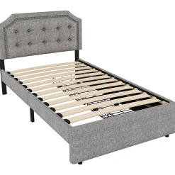 Lit adulte lit 90x200 cm lit plat lit rembourré lit 2 tiroirs Single gris