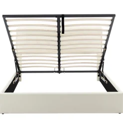 Lit adulte lit 160x200 cm lit rembourré hydraulique lit double avec sommier à lattes pu blanc crème