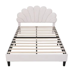 Lit adulte lit 140x200 cm lit rembourré lit cadre à lamelles lit double velours beige