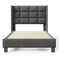 Lit adulte lit 90x200 cm lit rembourré lit sommier à lattes Single lin gris