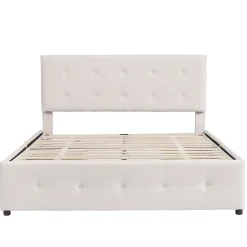 Lit adulte lit 140x200 cm lit rembourré avec tiroirs et sommier à lattes lit double velours beige