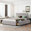 Lit adulte lit 140x200 cm lit rembourré avec tiroirs et sommier à lattes lit double velours gris