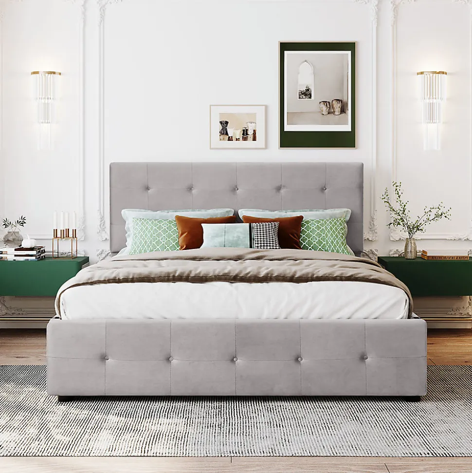 Lit adulte lit 140x200 cm lit rembourré avec tiroirs et sommier à lattes lit double velours gris