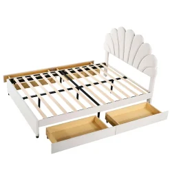 Lit adulte lit 140x200 cm lit rembourré lit cadre à lamelles lit 4 compartiments de rangement lit double velours beige