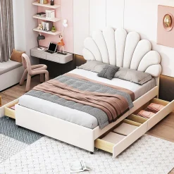 Lit adulte lit 140x200 cm lit rembourré lit cadre à lamelles lit 4 compartiments de rangement lit double velours beige