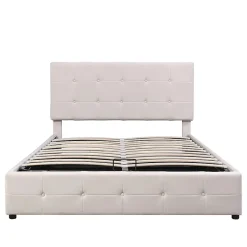 Lit adulte lit 140x200 cm lit rembourré hydraulique lit de rangement lit double velours blanc crème