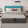 Lit adulte lit 160x200 cm lit rembourré lit de rangement avec lumière ambiante lit double lin gris
