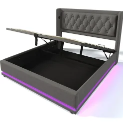 Lit adulte lit 140x200 cm lit rembourré hydraulique lit de rangement lit double coton gris