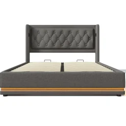 Lit adulte lit 160x200 cm lit rembourré hydraulique lit de rangement lit double coton gris