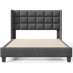 Lit adulte lit 140x200 cm lit rembourré lit sommier à lattes lit double lin gris