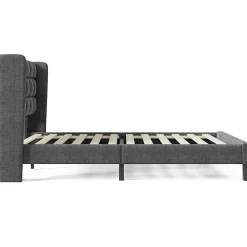 Lit adulte lit 140x200 cm lit rembourré lit sommier à lattes lit double lin gris