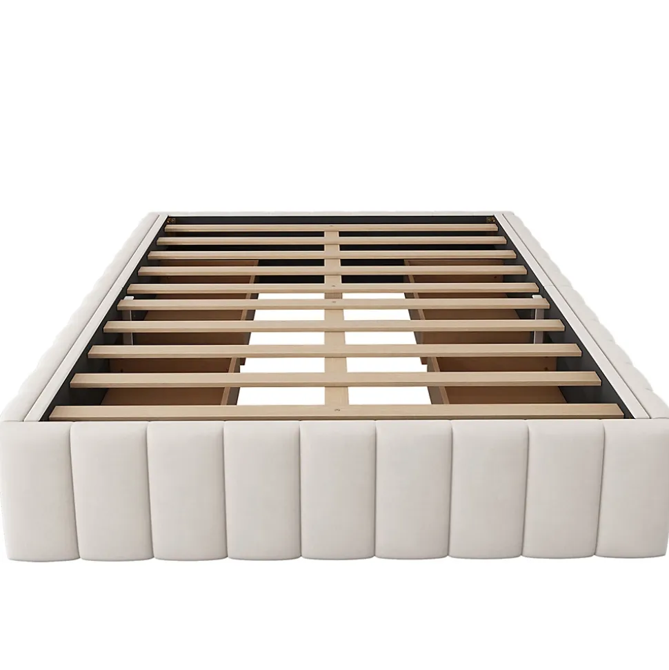 Lit adulte lit 140x200 cm lit rembourré avec 4 tiroirs Single velours beige