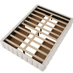 Lit adulte lit 140x200 cm lit rembourré avec 4 tiroirs Single velours beige