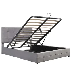 Lit adulte lit 140x200 cm lit rembourré hydraulique lit de rangement lit double velours gris