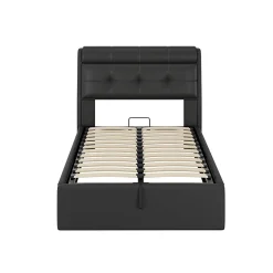 Lit adulte lit 90x200 cm lit rembourré hydraulique Single avec sommier à lattes pu noir