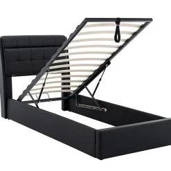 Lit adulte lit 90x200 cm lit rembourré hydraulique Single avec sommier à lattes pu noir