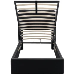 Lit adulte lit 90x200 cm lit rembourré hydraulique Single avec sommier à lattes pu noir