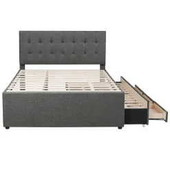 Lit adulte lit 140x200 cm lit rembourré avec trois tiroirs lit double lin gris