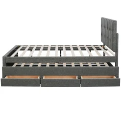 Lit adulte lit 140x200 cm lit rembourré avec trois tiroirs lit double lin gris