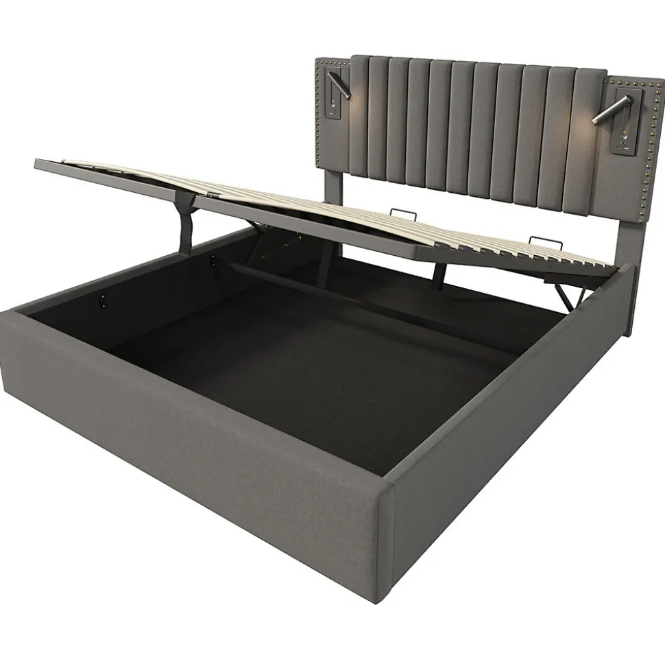 Lit adulte lit 140x200 cm lit rembourré lit de rangement avec sommier à lattes lit double coton gris