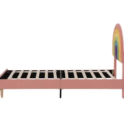 Lit adulte lit 90x200 cm lit rembourré avec sommier à lattes Single velours rose