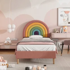 Lit adulte lit 90x200 cm lit rembourré avec sommier à lattes Single velours rose