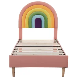 Lit adulte lit 90x200 cm lit rembourré avec sommier à lattes Single velours rose