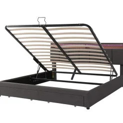 Lit adulte lit 160x200 cm lit rembourré hydraulique lit de rangement avec éclairage led lit double lin gris