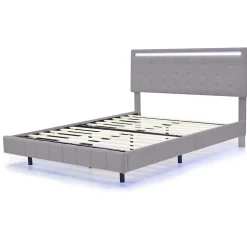 Lit adulte lit 140x200 cm lit rembourré avec lampes led lit double lin gris