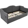 Lit adulte lit 90x190 cm lit rembourré avec 2 tiroirs Single lin gris