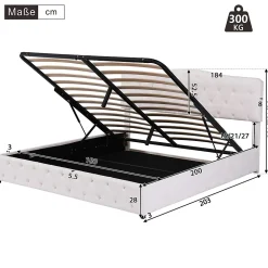Lit adulte lit 180x200 cm lit rembourré hydraulique lit sommier à lattes lit de rangement lit double pu blanc