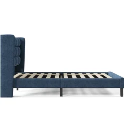 Lit adulte lit 90x200 cm lit rembourré lit sommier à lattes Single lin bleu