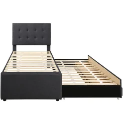 Lit adulte lit 90x200 cm lit rembourré avec trois tiroirs Single lin gris