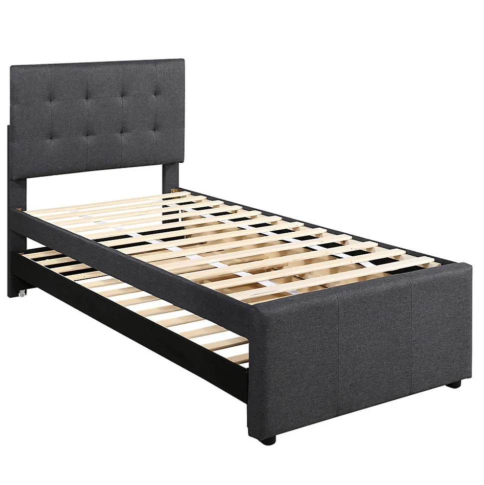 Lit adulte lit 90x200 cm lit rembourré avec trois tiroirs Single lin gris