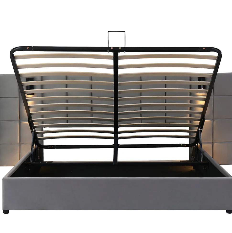 Lit adulte lit 160x200 cm lit rembourré hydraulique lit de rangement lit double velours gris