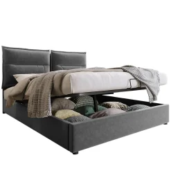 Lit adulte lit 140x200 cm lit rembourré hydraulique lit de rangement lit double velours gris