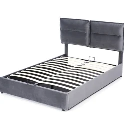 Lit adulte lit 140x200 cm lit rembourré hydraulique lit de rangement lit double velours gris