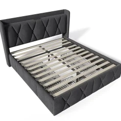 Lit adulte lit 160x200 cm lit rembourré lit de rangement avec 4 tiroirs lit double lin gris