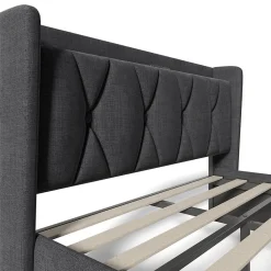 Lit adulte lit 160x200 cm lit rembourré lit de rangement avec 4 tiroirs lit double lin gris