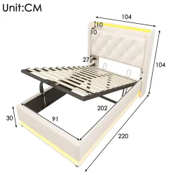 Lit adulte lit 90x200 cm lit rembourré hydraulique lit appui-tête rembourré avec fonction de recharge usb type-c Single pu blanc