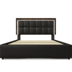 Lit adulte lit 160x200 cm lit rembourré avec bandeau lumineux led et 4 tiroirs lit double pu noir